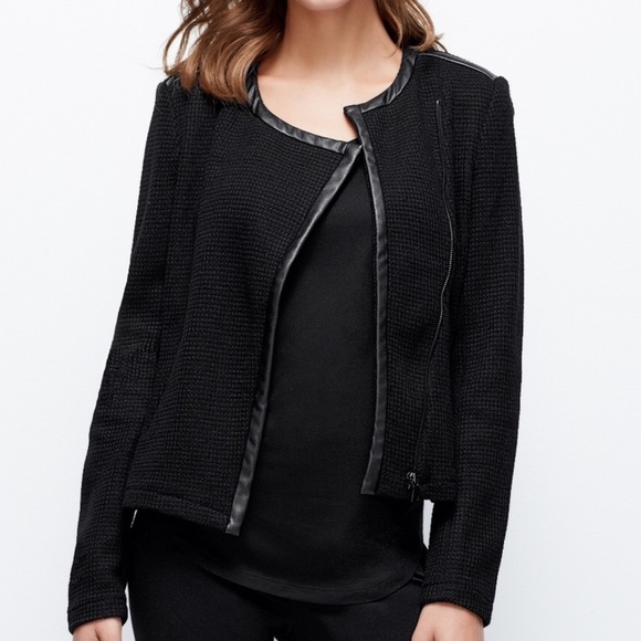 Ann Taylor Jackets & Blazers - Ann Taylor S Moto Jacket Black Knit w/Faux Leather
